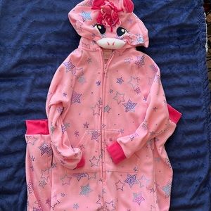 Girls pink hooded unicorn zip up pajamas size xs